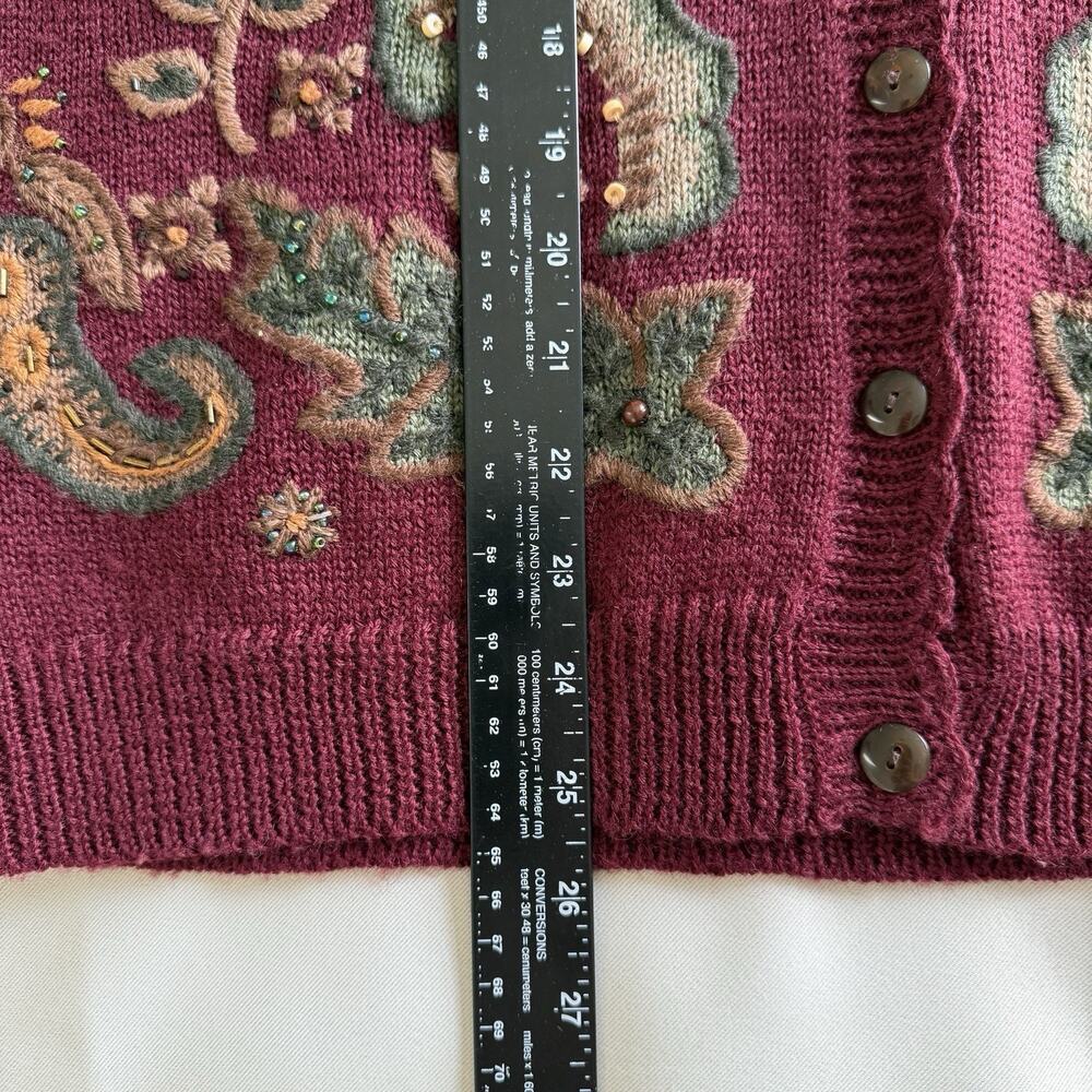 VTG 90s Koret Paisley Embroidered Sweater Vest Women S Knit‎ Bead Sequin Grandma - Picture 11 of 12